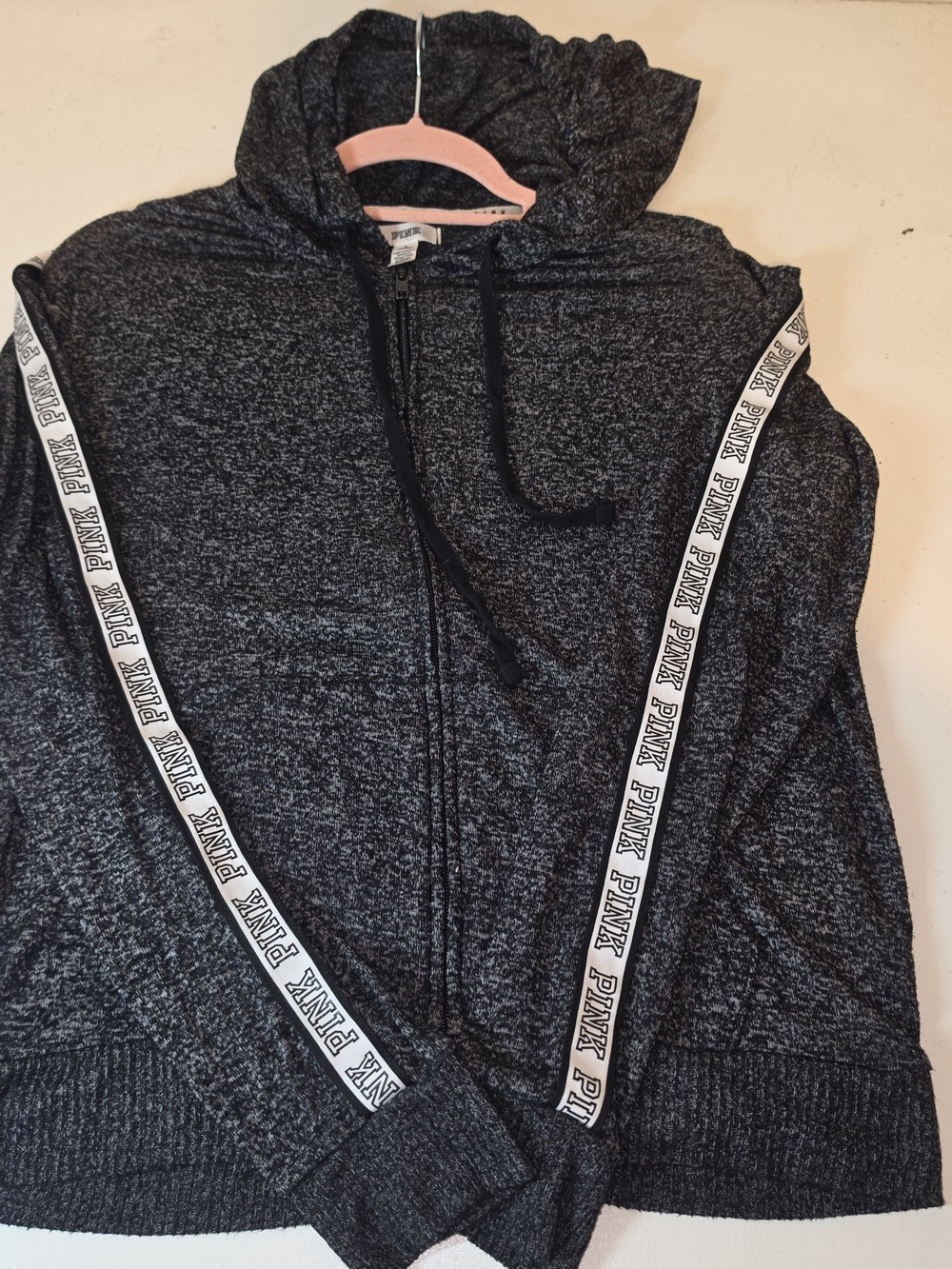 PINK Victoria's Secret Men's Black Marled Zip-Up Hoodie